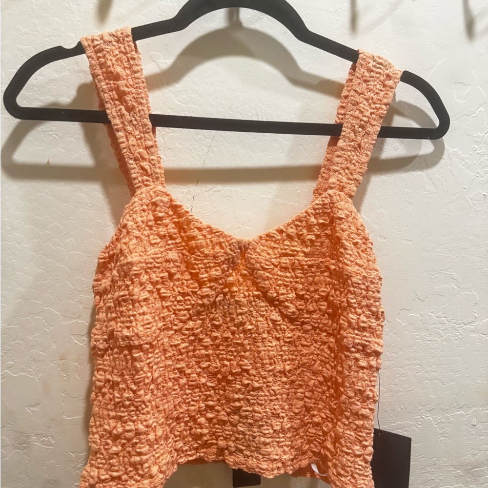 Lulu's Vibrant Orange Textured Crop Top